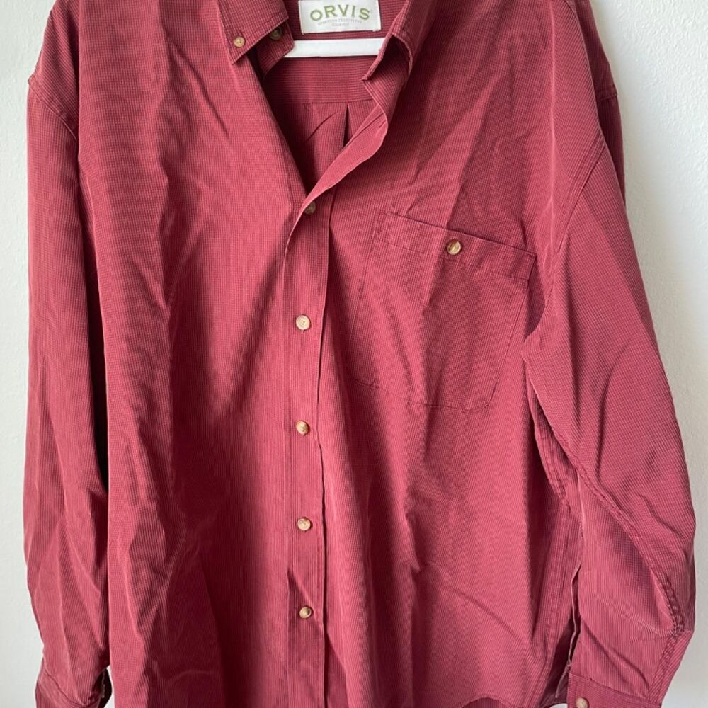 Orvis Men's Red and Burgundy Shirt
